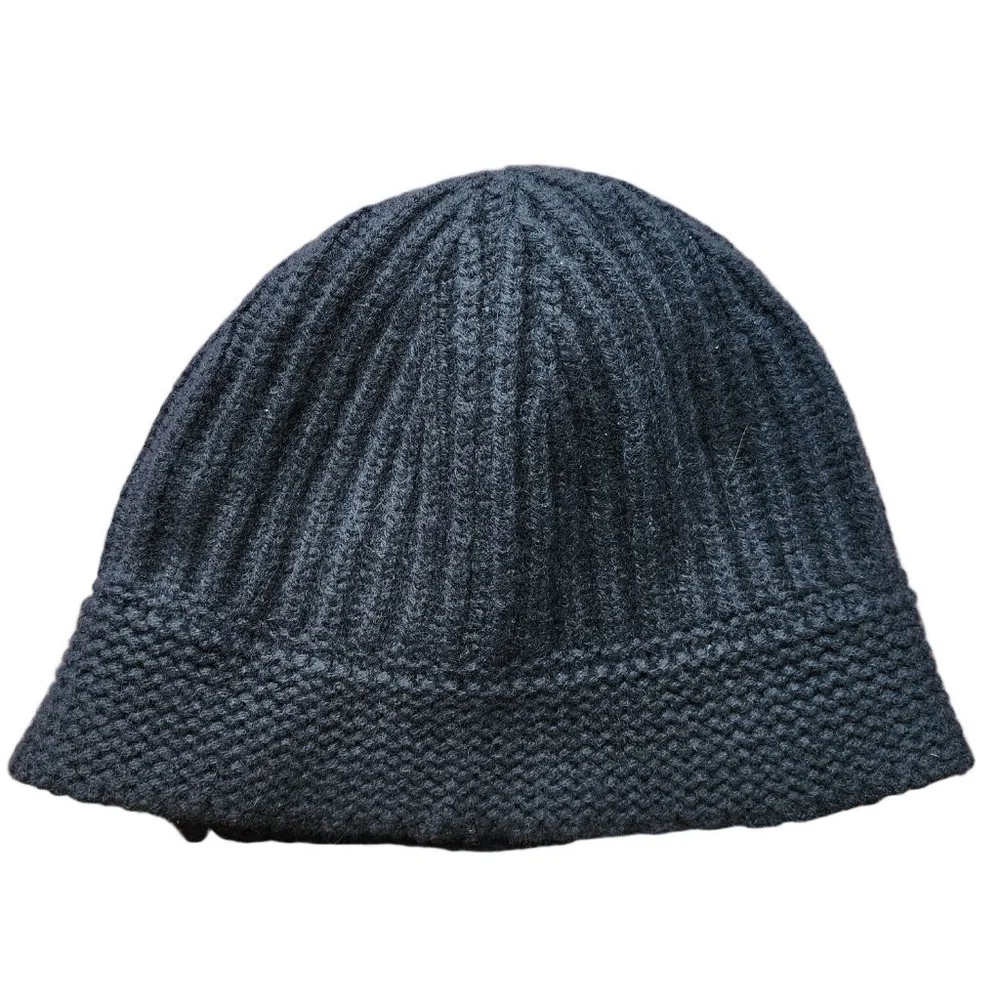 BANANA REPUBLIC Black Cashmere Knit Beanie Button Detail One Size‎